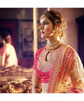 Tussar Color Georgette Lehenga With Pink Colour Handloom Silk Choli And Pink Shaded Colour Net Dupatta 2