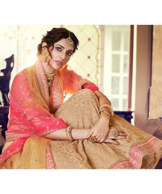 Tussar Color Georgette Lehenga With Pink Colour Handloom Silk Choli And Pink Shaded Colour Net Dupatta 3