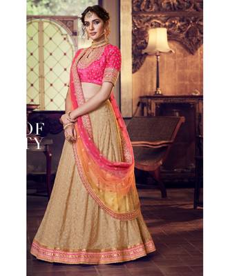 Tussar Color Georgette Lehenga With Pink Colour Handloom Silk Choli And Pink Shaded Colour Net Dupatta 4