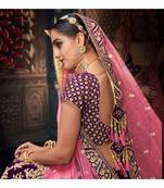 Wine Colour Velvet Lehenga Choli With Pink Colour Net Dupatta