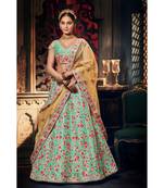 Sky Blue Colour Handloom  Silk Lehenga Choli With Mustard Colour Net Dupatta