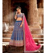 Blue Colour Handloom Silk Lehenga Choli With Pink Colour Net Dupatta