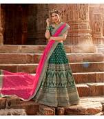 Bottle Green Colour Handloom Silk Lehenga Choli With Pink Colour Net Dupatta