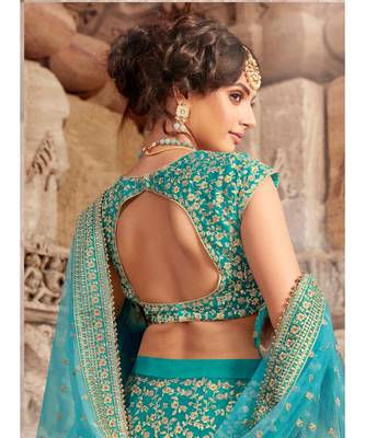 Ferozi Colour Satin Silk Lehenga Choli With Ferozi Colour Net Dupatta 2