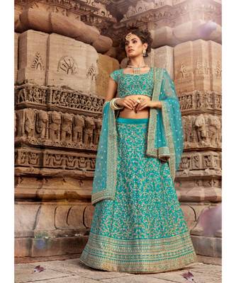 Ferozi Colour Satin Silk Lehenga Choli With Ferozi Colour Net Dupatta 3
