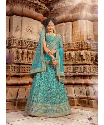 Ferozi Colour Satin Silk Lehenga Choli With Ferozi Colour Net Dupatta 4