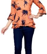 Orange printed georgette chiffon-tops