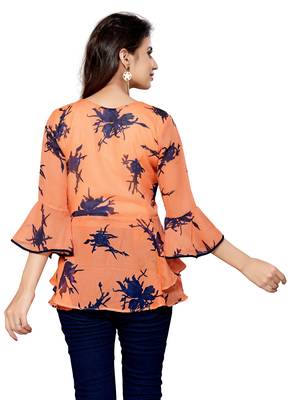 Orange printed georgette chiffon-tops 2