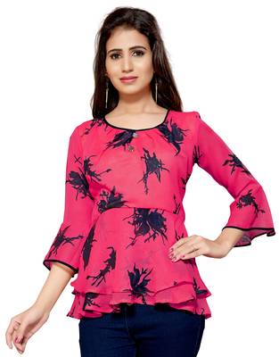 Pink printed georgette chiffon-tops 1