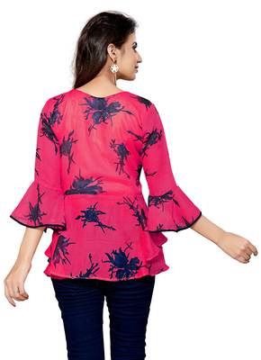 Pink printed georgette chiffon-tops 2