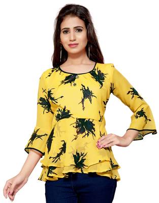 Yellow printed georgette chiffon-tops 1