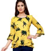 Yellow printed georgette chiffon-tops
