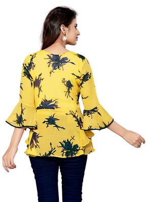 Yellow printed georgette chiffon-tops 2