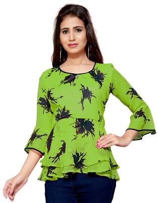Green printed georgette chiffon-tops 1