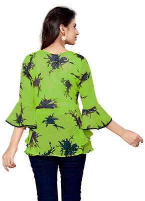 Green printed georgette chiffon-tops 2