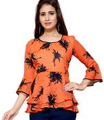 Dark orange printed georgette chiffon-tops