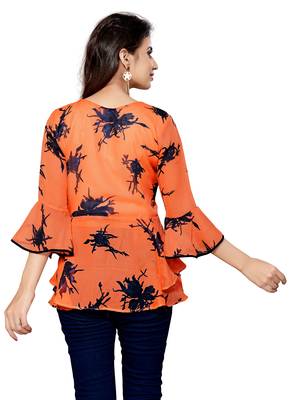 Dark orange printed georgette chiffon-tops 2