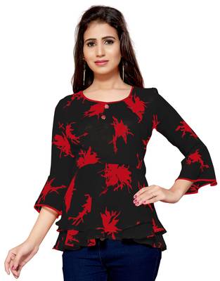 Black printed georgette chiffon-tops 1