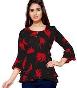 Black printed georgette chiffon-tops