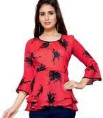 Dark pink printed georgette chiffon-tops