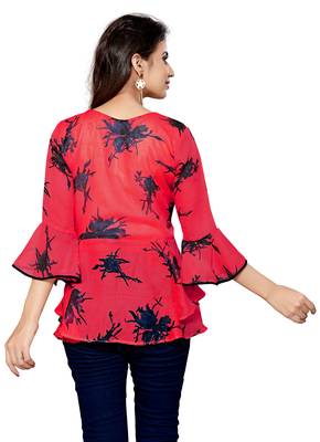 Dark pink printed georgette chiffon-tops 2