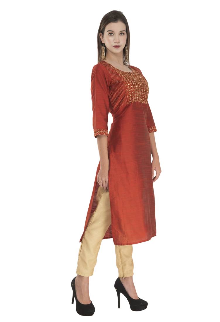 Lagi Womens Embroidered Straight Polly Silk MC34C