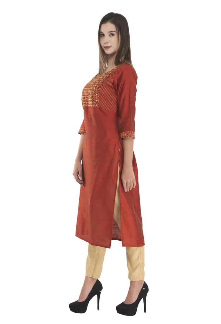 Lagi Womens Embroidered Straight Polly Silk MC34C