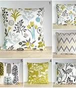 multicolor Jute Polyester Blend Printed Cushion Cover 16x16 Inch Set of Five Pieces