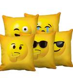 multicolor Jute Polyester Blend Printed Cushion Cover 16x16 Inch Set of Five Pieces