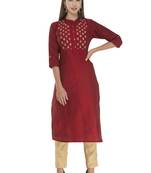 Womens Embroidered Straight Polly Silk