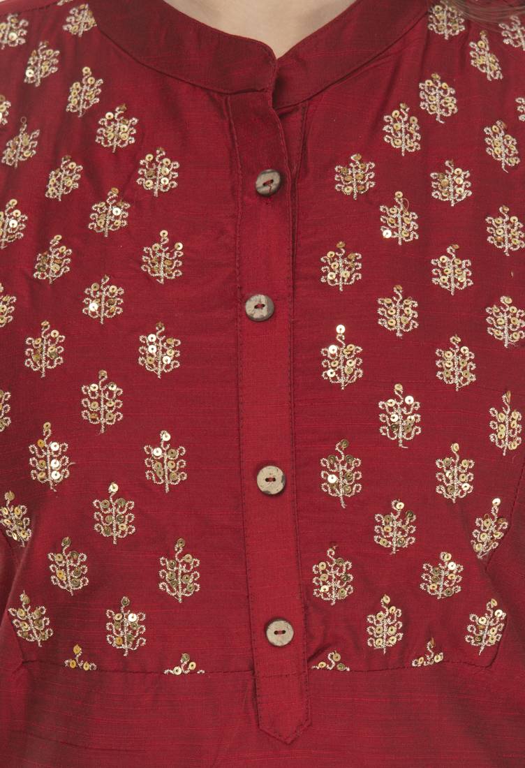 Womens Embroidered Straight Polly Silk