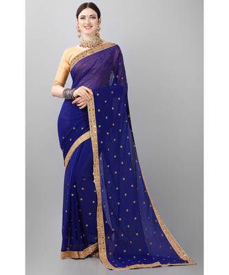 Blue woven faux georgette saree with blouse 1