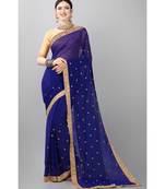 Blue woven faux georgette saree with blouse