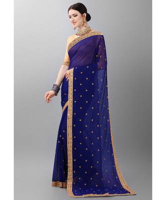 Blue woven faux georgette saree with blouse 2