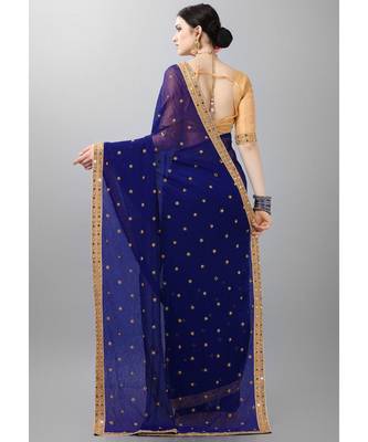 Blue woven faux georgette saree with blouse 3