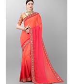 Orange woven faux georgette saree with blouse
