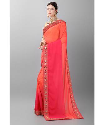 Orange woven faux georgette saree with blouse 2