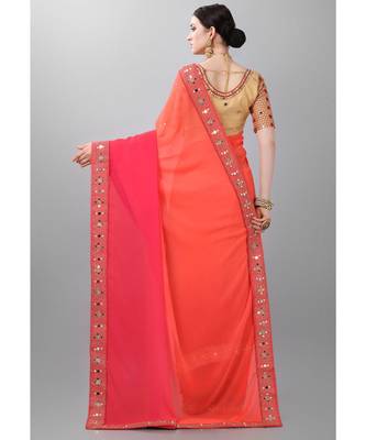 Orange woven faux georgette saree with blouse 3