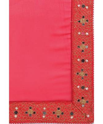 Orange woven faux georgette saree with blouse 5