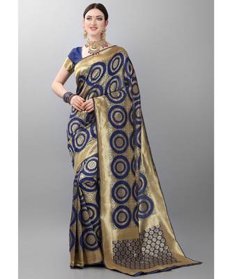 Blue woven art silk saree with blouse 1