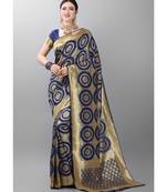 Blue woven art silk saree with blouse