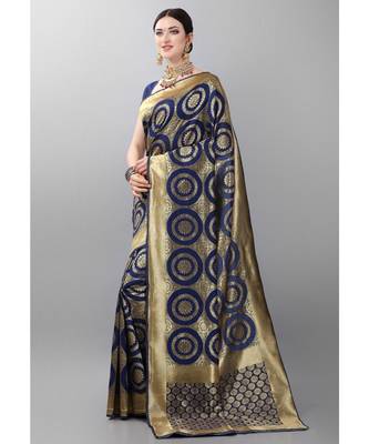 Blue woven art silk saree with blouse 2