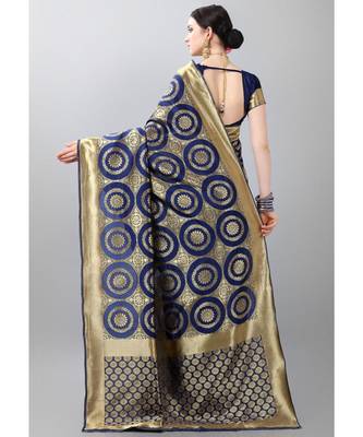 Blue woven art silk saree with blouse 3