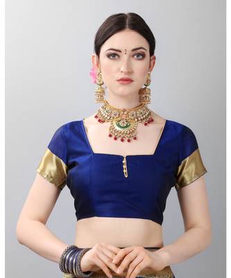 Blue woven art silk saree with blouse 4