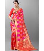 Red woven art silk saree with blouse