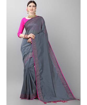 Grey woven art silk saree with blouse 1