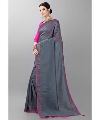 Grey woven art silk saree with blouse 2