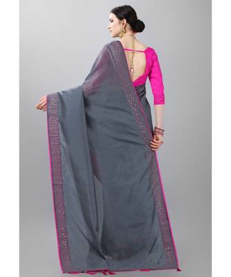 Grey woven art silk saree with blouse 4