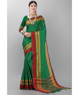 Green woven art silk saree with blouse 1