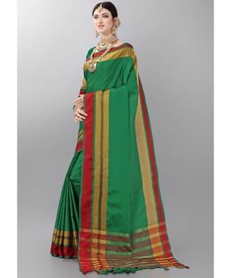 Green woven art silk saree with blouse 2